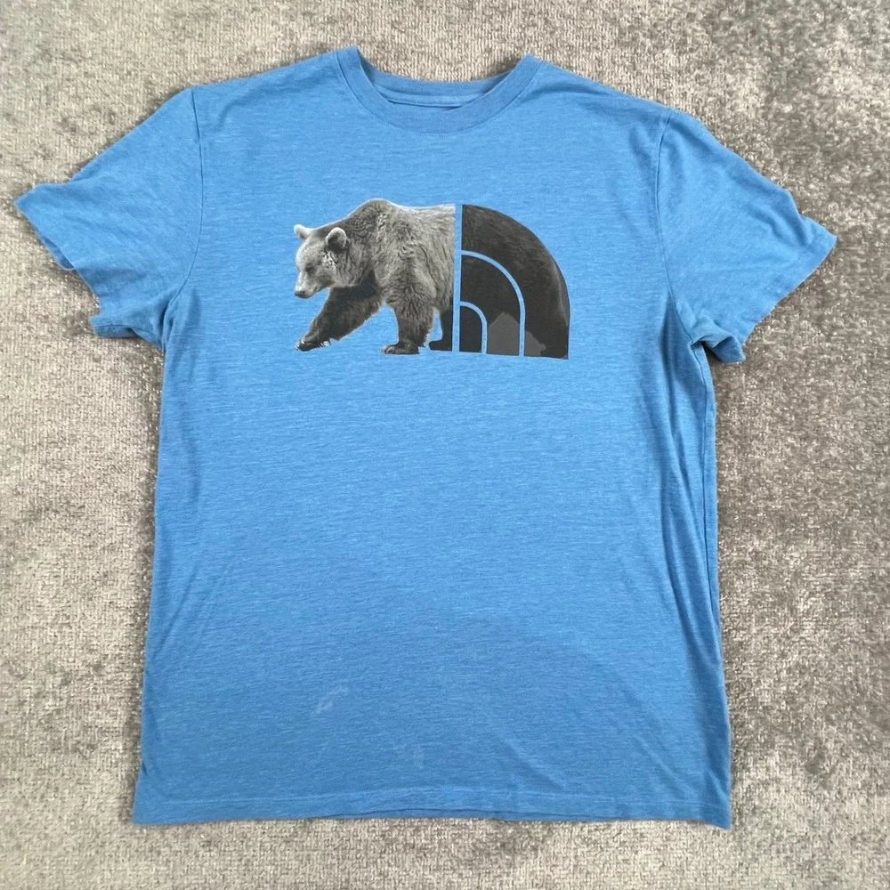 The North Face Mens Bear Logo Graphic T-Shirt Blue Heather AXJW Large